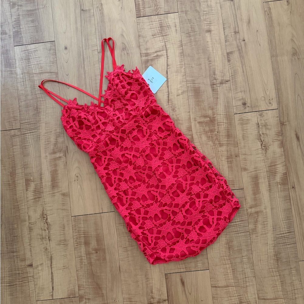 Red Lace Strappy Crochet Overlay Dress